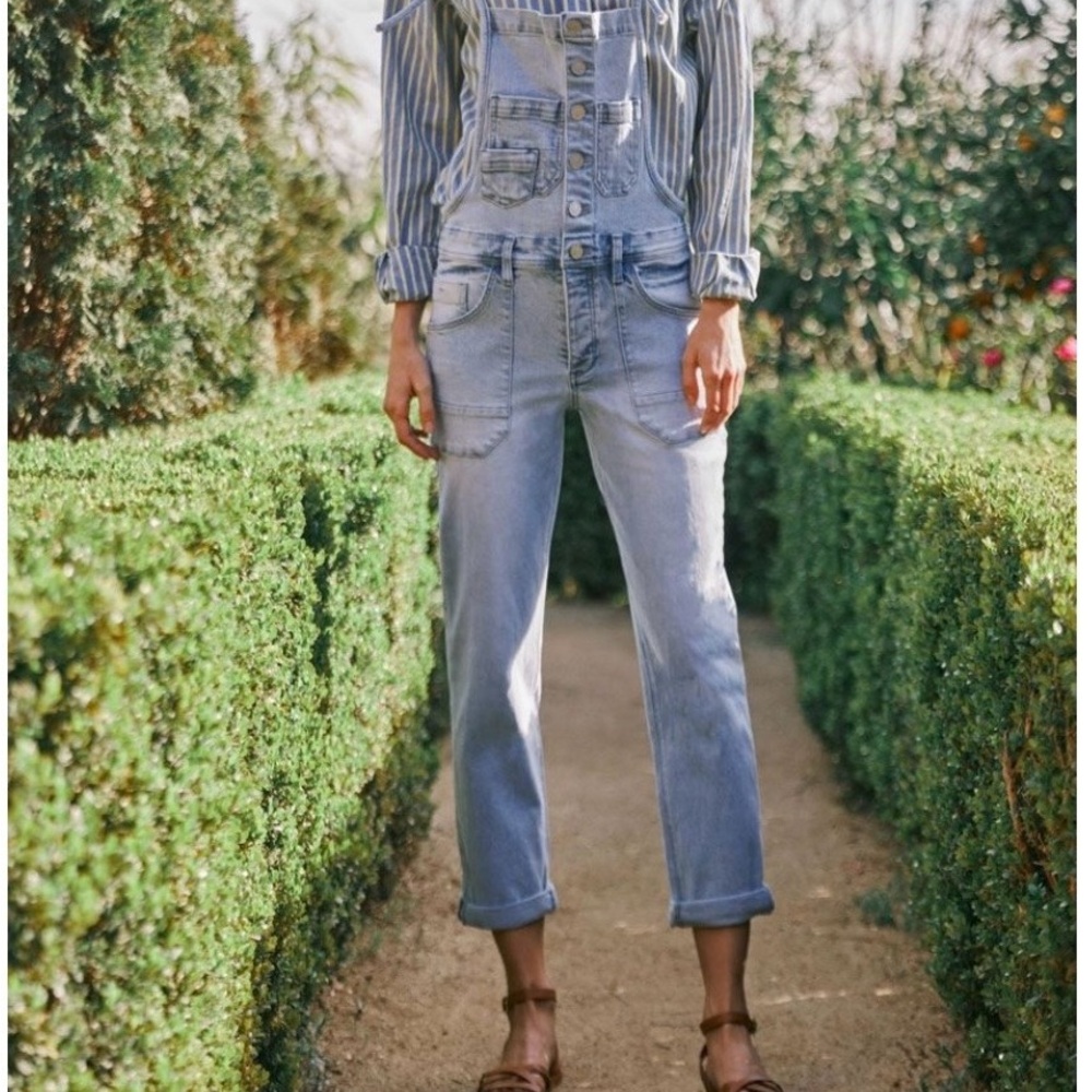 KanCan Blue Striped Denim Overalls